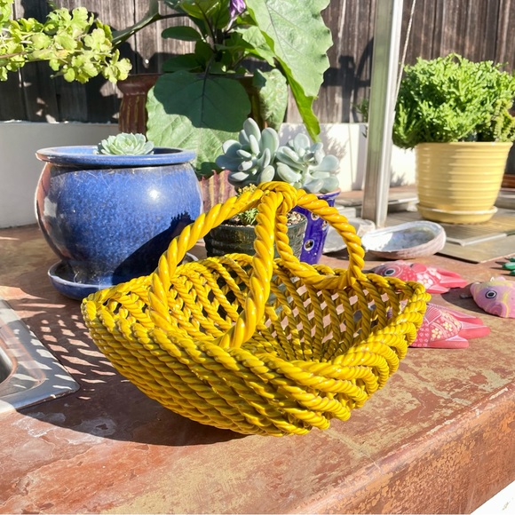 Vintage Other - Vintage Yellow Woven Ceramic Basket Made in Italy